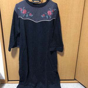 ダブルクローゼット w closet ウエスタン風バラ刺繍ワンピース★ブラック★フリーサイズ★