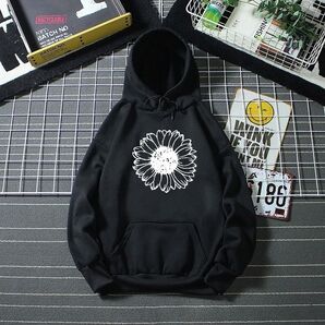 【人気】メンズ トップス XL パーカーブラック 花 デイジー 冬 春
