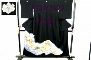 *CA0751* silk * Kyouyuuzen * kurotomesode kimono *. three ..*. water .. writing * gold . put * gold thread embroidery * ratio wing tailoring * length 153.* remake *