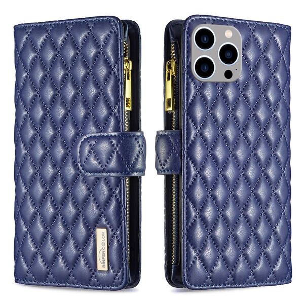 iPhone 14 pro max キルティングケース アイフォン14 プロ マックス レザーケース 手帳型 お財布付き カード収納 ストラップ付き ブルー