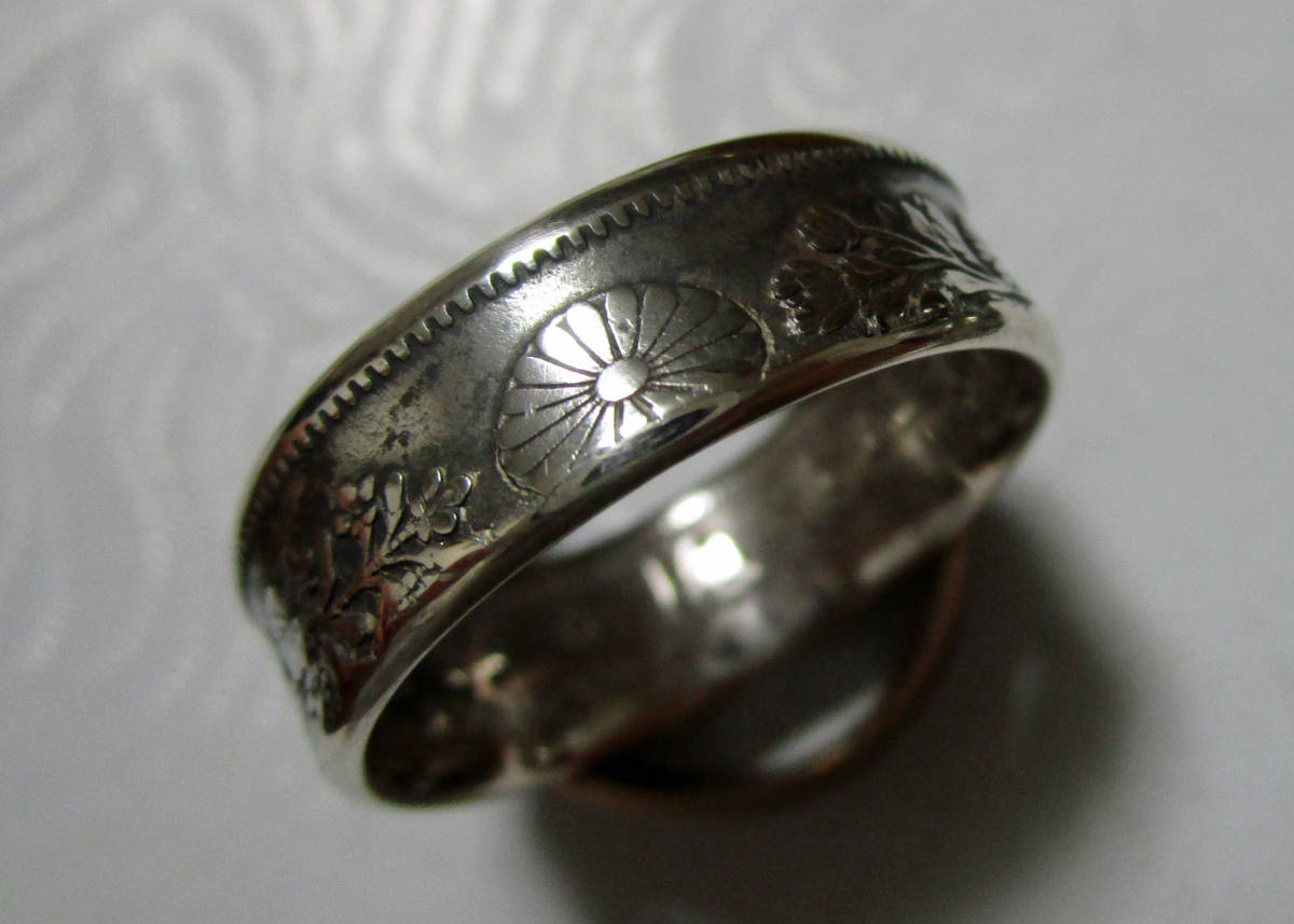 s128 Coin Ring Rising Sun 50 Sen Silver Coin Handmade Size 20.5 Meiji 40, ring, Silver, 20th issue~