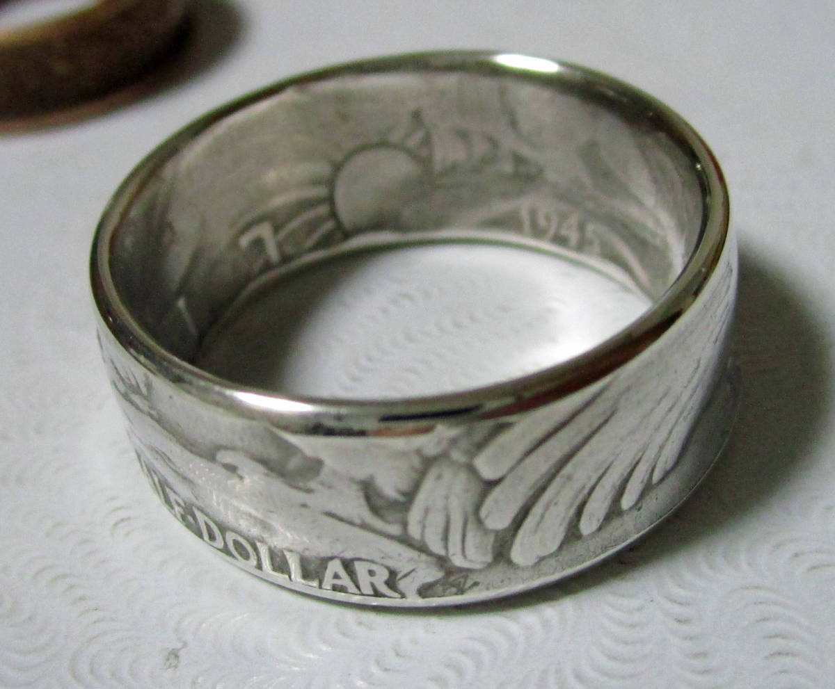 s137 Coin Ring Walking Liberty 50 Cent Half Dollar Silver Coin Handmade Size 22 1945, ring, Silver, No. 22~