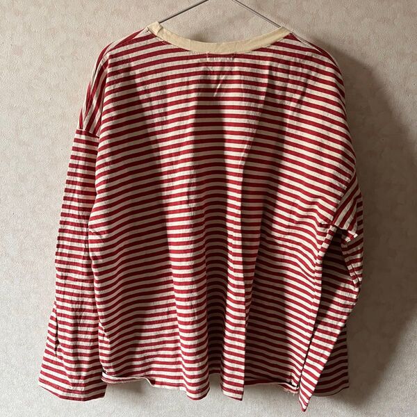 ボーダー カットソー 長袖 ロンT Tシャツ ネイビー トップス 赤ボーダー ボーダーt