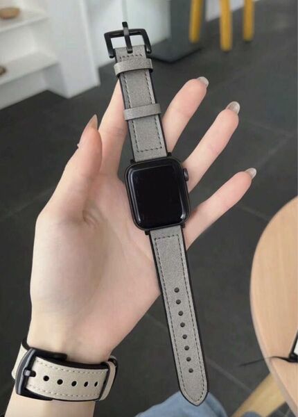 グレー革バンド Apple Watch用 49/45/44/42mm アップルウォッチ Apple Watch スマートウォッチ