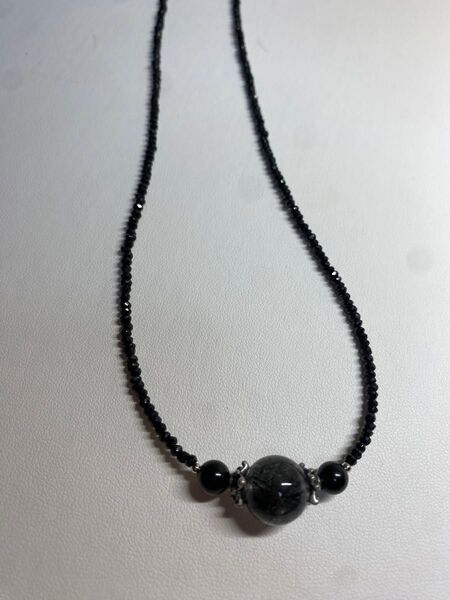 ブラックスピネル ネックレス 天然石 ブラックルチル オニキス アクセサリー シンプル カッコいい