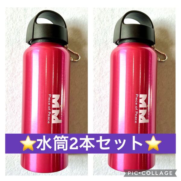 ●新品●水筒 2本セット カラビナ付アルミボトル ノベルティ 0.5L未満 レジャー 通勤通学 ボトル ピンク お得セット!