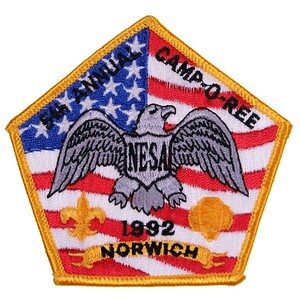 PE98 5TH ANNUAL CAMP-O-REE NORWICH 1992 ボーイスカウト ワッペン パッチ ロゴ エンブレム USA アメリカ 米国 輸入雑貨 星条旗 刺繍