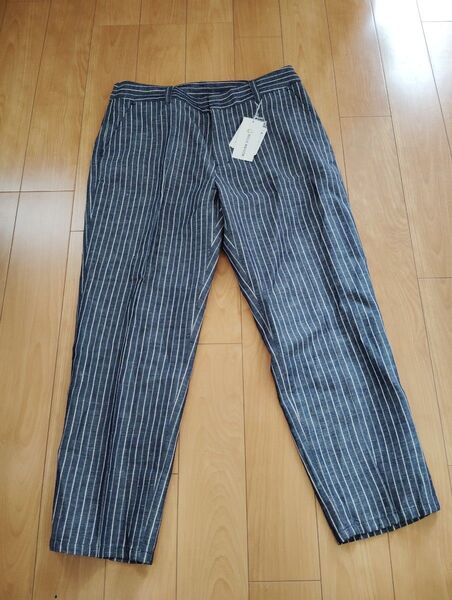 ベルメゾン パンツ 麻 綿 ネイビー ボトムス クロップドパンツ