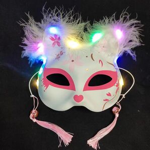 LED付きフェザーマスク ピンク花模様