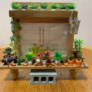 ハンドメイド ミニチュア観葉植物、ガーデン写真立て 木製 観葉植物 飾り棚 お値下げしました!