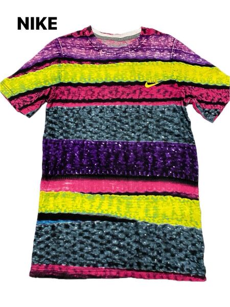 NIKE (ナイキ) ロゴ刺繍 マルチカラー クレイジーパターン Tシャツ 綿100% 半袖Tシャツ M