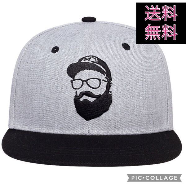 キャップ 帽子 ストリート ひげおじさん ビッグロゴ グレー 未使用品