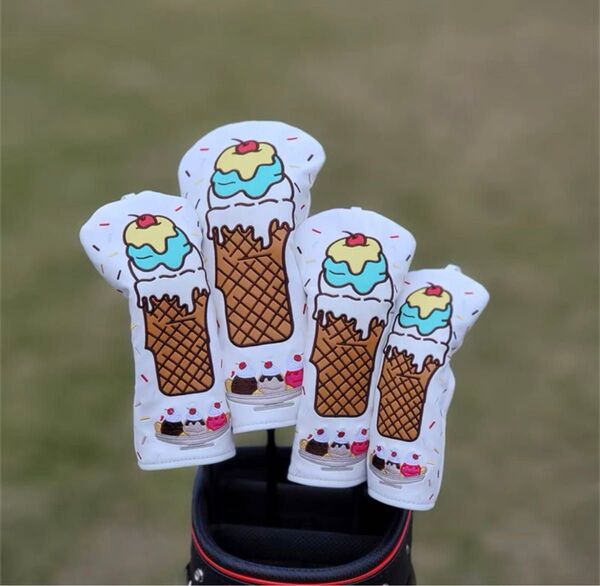 【シーズン新製品4点セット】アイスクリームかわいいゴルフクラブヘッドカバー白色