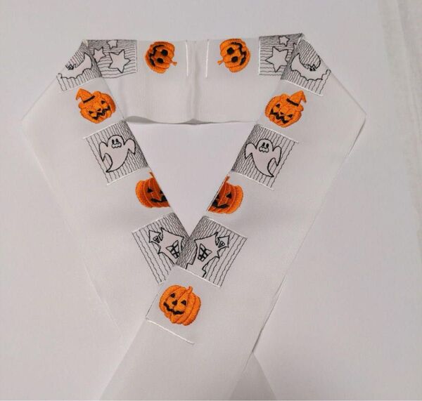半襟 半衿 半えり ハロウィン ジャックオランタン カボチャ 刺繍 ししゅう 洗える半衿 市松 刺繍半衿 着物 長襦袢