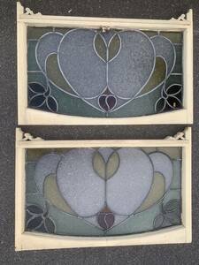  Taisho Meiji времена витражное стекло рамка окна античный 2 позиций комплект a-ru*n-vo-