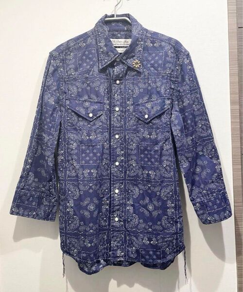 【美品】レミレリーフ ペイズリー柄七分袖シャツ メンズM