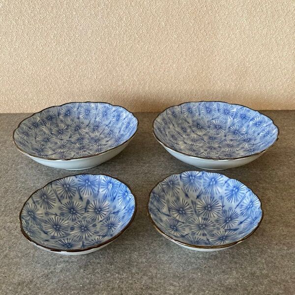 小鉢 鉢 大小 セット 2組 組鉢 磁噐 花柄 染付風 和食器 美濃焼