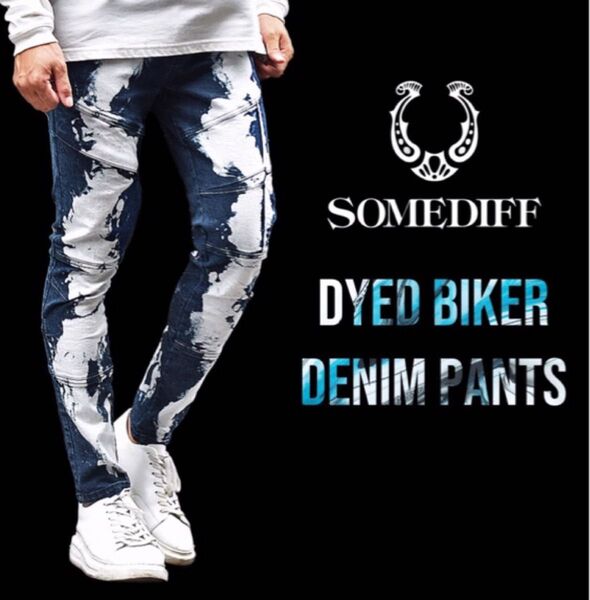 SOMEDIFF DYED BIKER DENIM PANTS