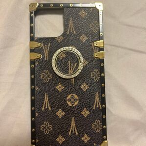 【美品】 iPhone14 PLUS ケース LV風 ブラック リング付き 中国