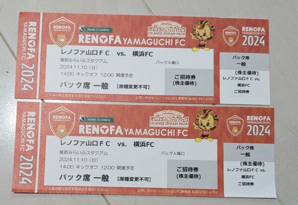レノファ山口 FC vs 横浜FC チケット レノファ山口最終戦 2枚セット