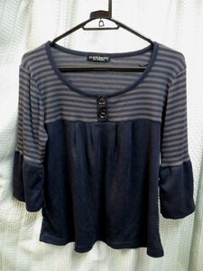 ◆TURTLEDOVE タートルダブ グレー系×濃い紫系 ボーダーカットソー◆サイズL