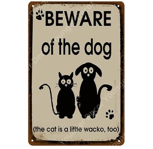 A314 metal signboard tin plate signboard wall autograph tin plate manner retro manner America miscellaneous goods made of metal cat number dog warning [. dog attention YD1818H]