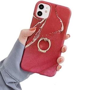 大理石風 iPhone 13ケース リング付き レッド ソフトケース マーブル