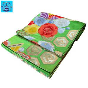 六通柄袋帯 梅花亀甲紋様 グリーン系 振袖 訪問着 色無地 礼装 フォーマル