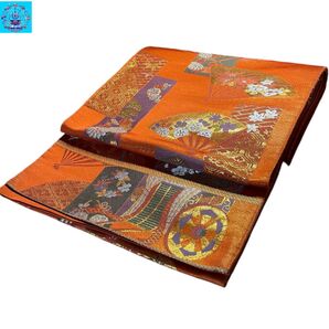 六通柄袋帯 扇面蒔絵紋様 金銀糸 振袖 色留袖 訪問着 礼装 フォーマルリュース