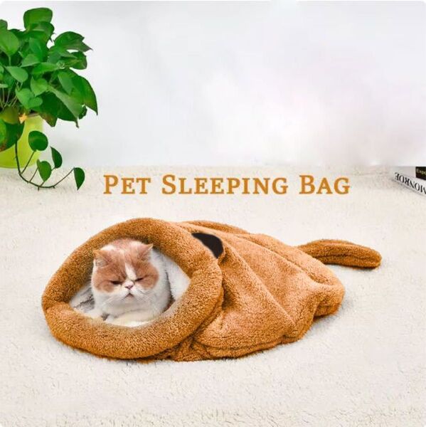 犬・猫用 ペット寝袋 ふわふわベッド (ブラウン) ①