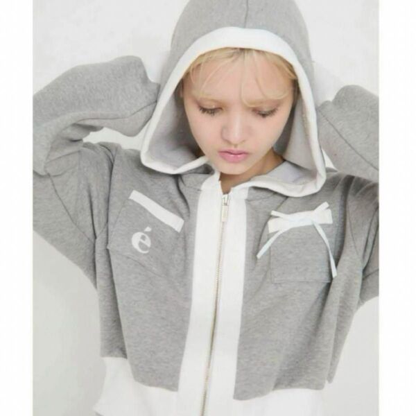 pine ribbon piping zip hoodie gray
