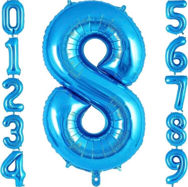 数字 バルーン 40インチ 誕生日 ナンバー8 青 水色 メタリックカラー