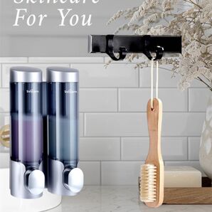 シャンプー ディスペンサー 壁掛け式 超強力テープで簡単 320mlx2 おしゃれ