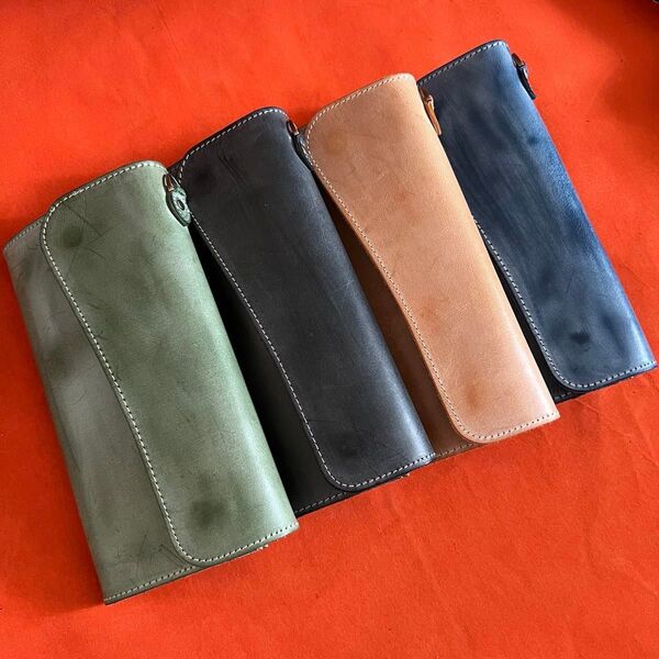 ネイビー ブラック ブラウン グリーン 色選択 長財布 本革 ブライドルレザー メンズ ヌメ革 ロングウォレット レザー 牛革