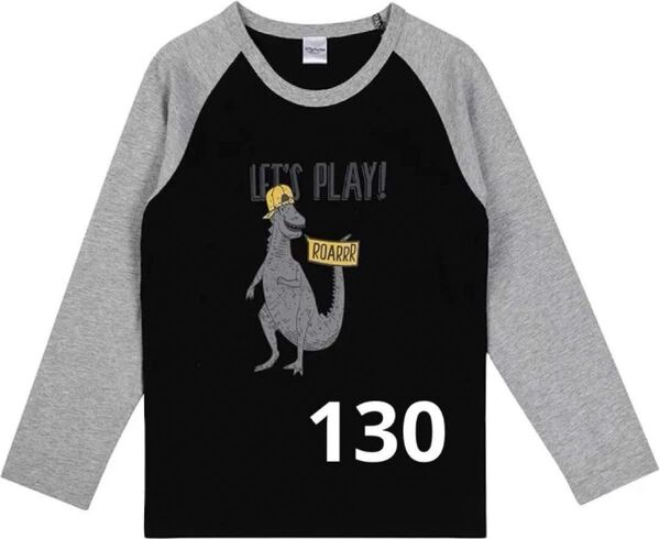 長袖 Tシャツ キッズ 恐竜 綿100% 春秋 男の子 カットソー パジャマ ロンT 子供服 ベビー服 130 恐竜 ブラック