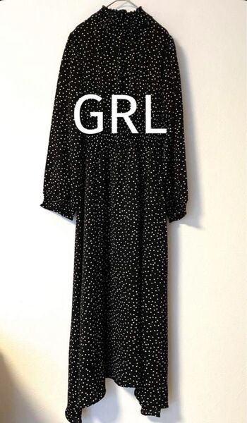 GRL グレイル長袖 ロングワンピース ドット柄