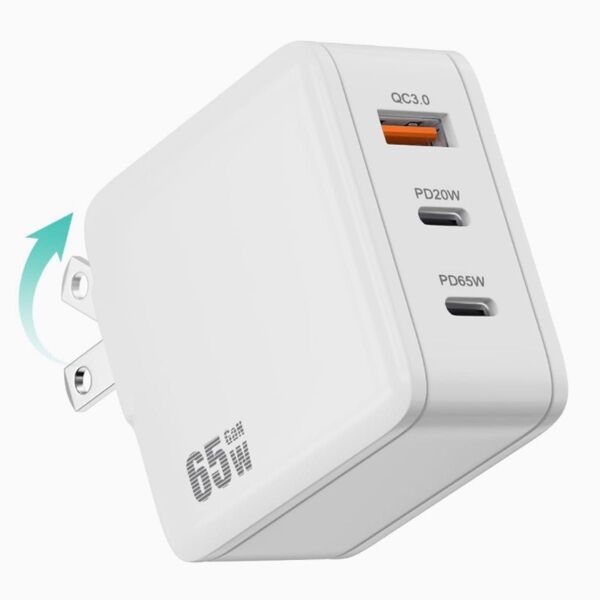 急速充電器 USB充電器 PD対応 65w 充電器 タイプC USB 3ポート 100-240V PD20w QC3.0 海外対応