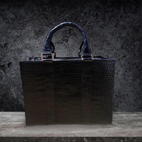 ■極上の逸品■クロコダイル トートバッグ ショルダーバッグ 2way ブラック ゴールドファスナー ワニ革 牛革 最上級 本物