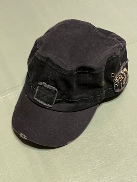【美品】ワークキャップ ブラック キッズサイズ55cm クラッシュ