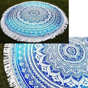 ビーチマット エスニック柄 大判 厚手 バスタオル ブルー