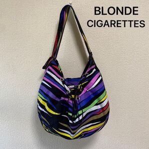 BLONDE CIGARETTES 黒キャンバス地 マルチカラープリント ショルダーバッグ カジュアル