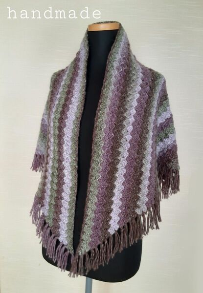 ハンドメイド モナ毛糸 モナステラ毛糸 三角ショール 手編み ストール