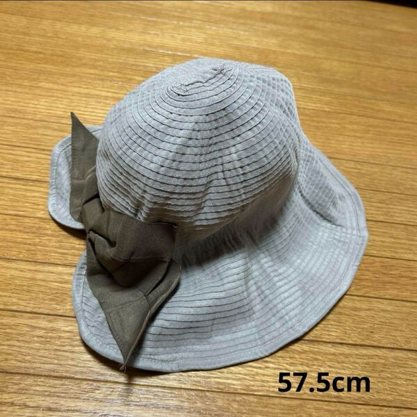 レディース リボン帽子 ハット ベージュ 57.5cm