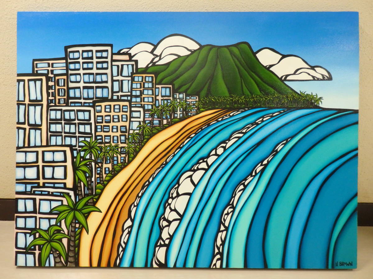 Heather Brown WAIKIKI Waikiki Original One Piece Peinture Hawaii Surf Bon État IPIOIAHT, ouvrages d'art, peinture, autres