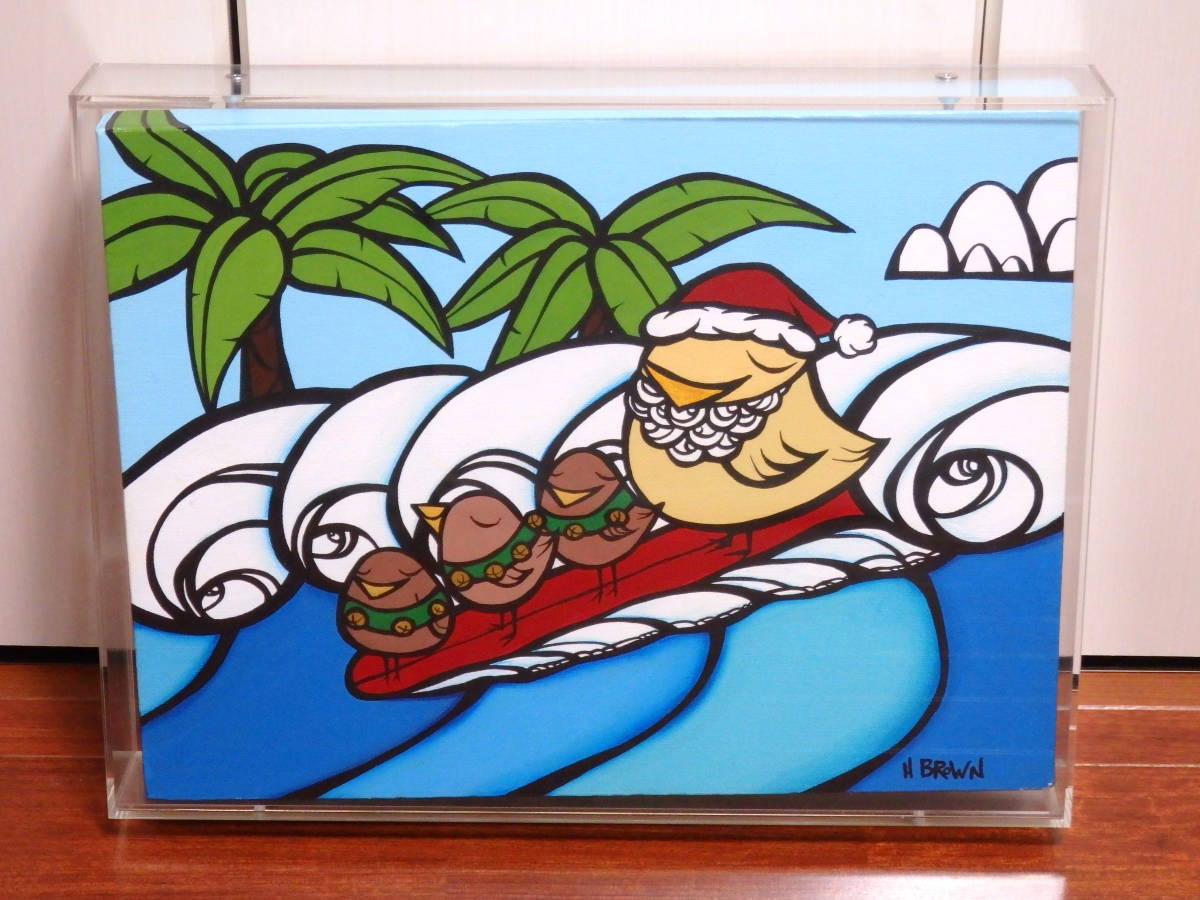 Heather Brown Christmas Surf #2109 Original 1 pièce Peinture avec étui Christmas Santa Hawaii Surf Bon état IPIOZZHT, ouvrages d'art, peinture, autres