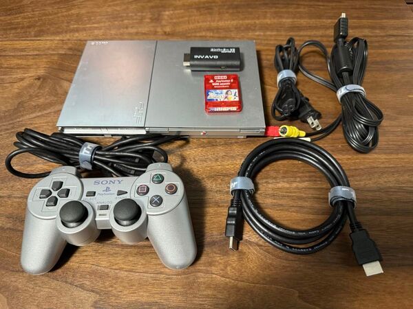 【SONY】PlayStation2本体 SCPH-90000サテンシルバー PS2 動作確認済 HDMIアダプタセット