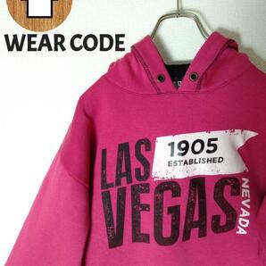 WEAR CODE パーカー M 海外古着 ビッグプリント フーディー マゼンタ スウェット 長袖 A133