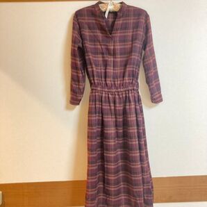 秋冬 チェック柄 ロング ワンピース 赤 茶