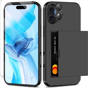 iPhone 16 ケース カード 収納 背面 いphone16ケース カード入れ 手帳型 9H強化ガラスフィルム付き カメラレンズカバー保護付き