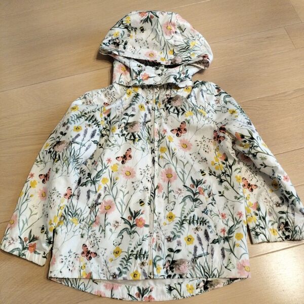 美品 春秋物 H&M エイチアンドエム マウンテンパーカー ボタニカル柄 パーカー ジップアップ 花柄
